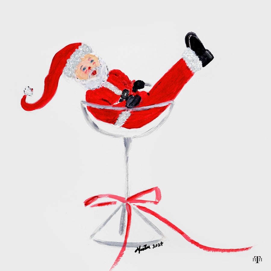 Holiday Santa in Martini Glass 12" x 12" Tray Insert