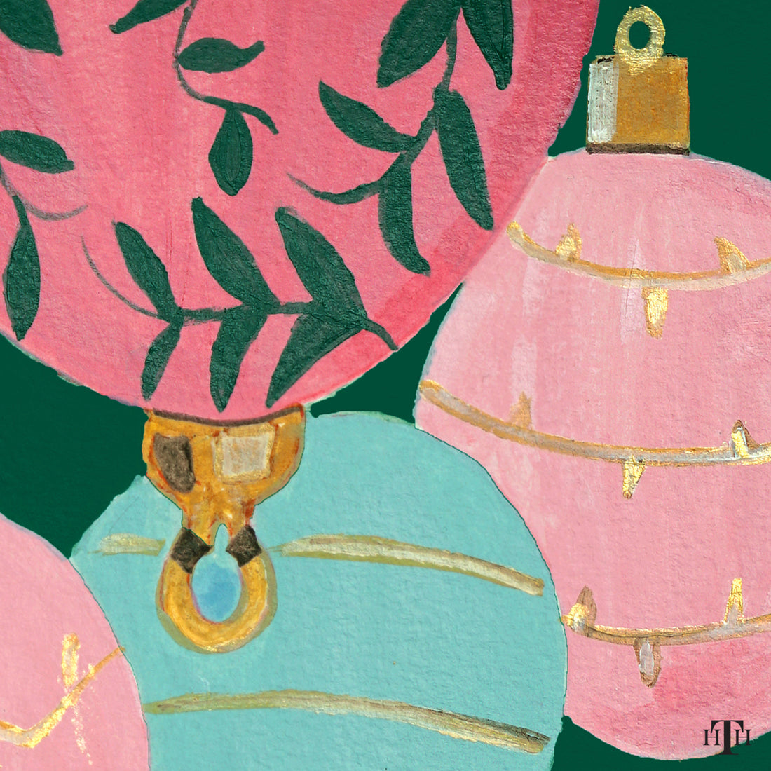 Ornaments Pink  on Green 4x4 Acrylic Coasters (Set of 4)